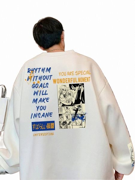 

men's hoodies & sweatshirts men figure & slogan graphic sweatshirt b80s#, Black