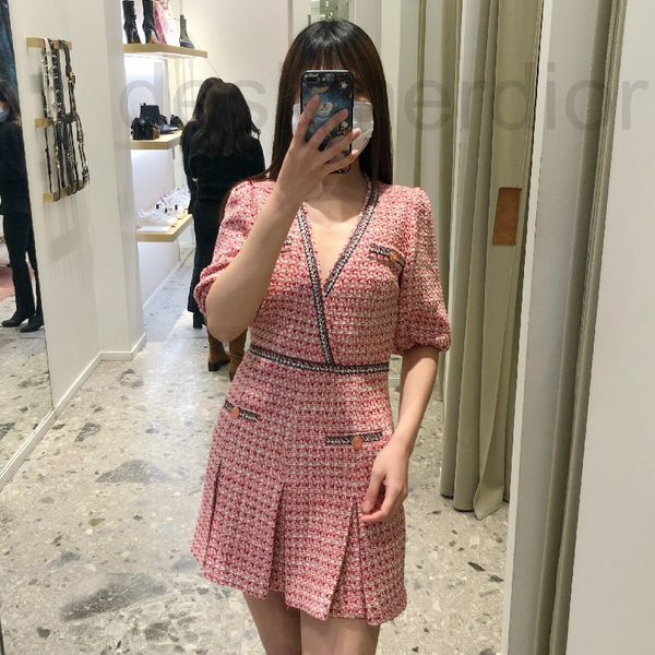 

casual dresses designer fadan 2022 spring and summer small fragrance short sleeve v-neckline plaid dress for women 0x6v, Black;gray