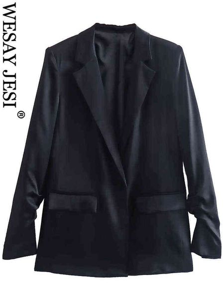 

suit wesay jesi 2022 fashion solid black pleated blazer suit collar casual loos, White;black