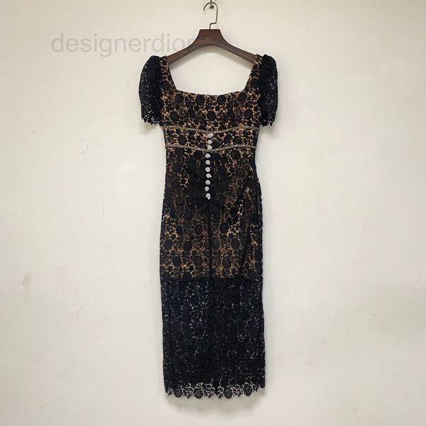 

casual dresses designer fadan s's new spring and summer 2022 black lace hollow square neck slim temperament dress 39cg, Black;gray