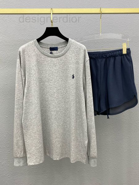 

women's tracksuits designer war horse embroidery gray round neck long sleeve t-shirt small plaid dark blue casual short skirt suit wome