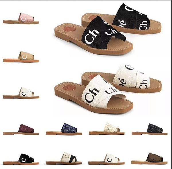 

2022 new women woody slides designer canvas rubber slippers white black soft pink sail womens mules flat sandals fashion outdoor beach shoes