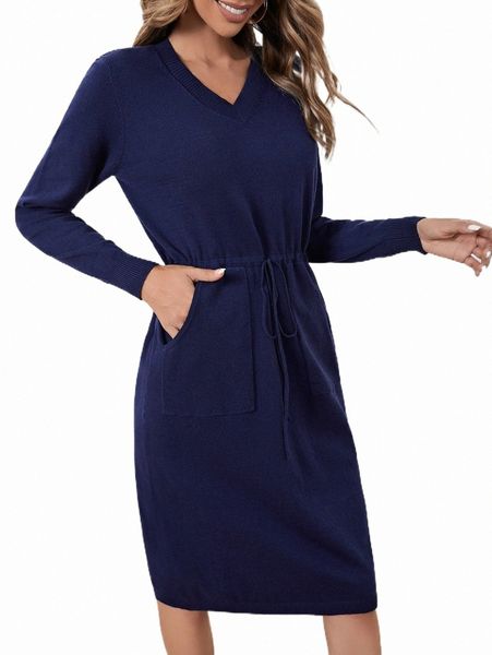 

women's sweaters slant pocket drawstring waist sweater dress q4ge#, White;black