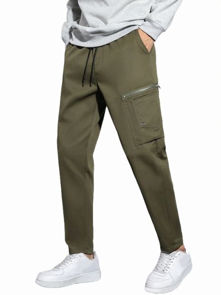 

men's pants men zip pocket drawstring waist pants v4h6#, Black