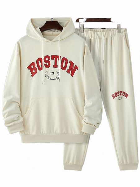 

men's tracksuits men letter graphic drawstring hoodie & sweatpants l5wt#, Gray