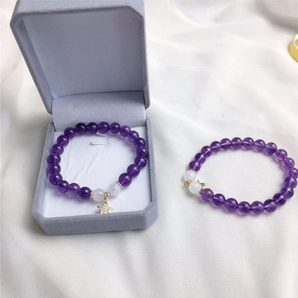 

2022 new niche design link natural amethyst moonstone bracelet female academic single ring bracelet girlfriend birthday gift, Black