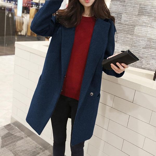 

women's wool winter woolen coat female long student warm women, Black