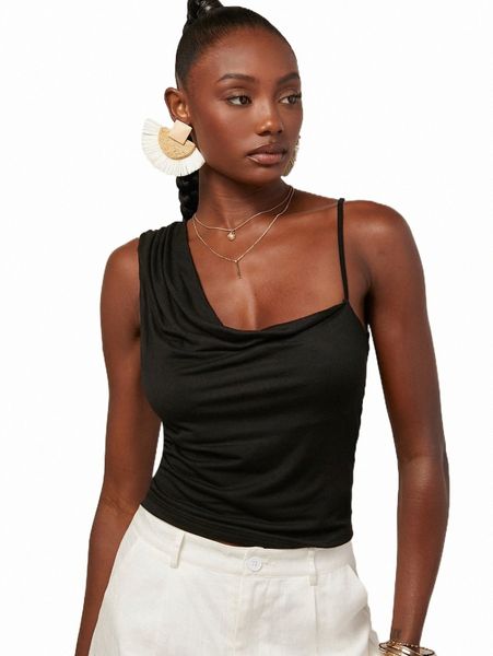 

women's t-shirt solid asymmetrical neck 2022 new 55eb#, White