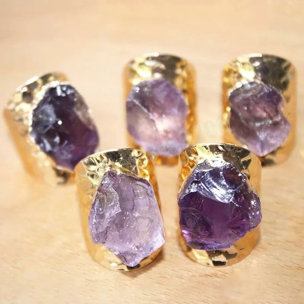 

irregular natural crystal stone ring adjustable gold plated wide ring for women girl party club decor fashion jewelry, Silver