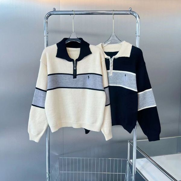 

sweater women designer classic collar zip knit pullover embroidered warm long sleeve shirt sweatshirt, White;black