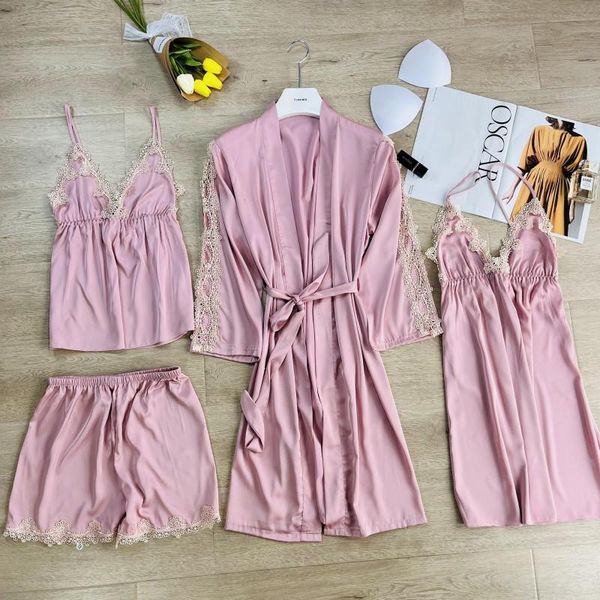 

female kimono sleepwears bathrobe cami shorts spring summer pijamas suit casual, Black;red