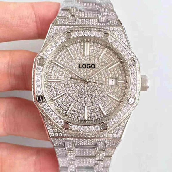 

luxury mens mechanical watch japan automatic stainless steel full and all iced out diamonds watches for men swiss brand wristwatch, Slivery;brown