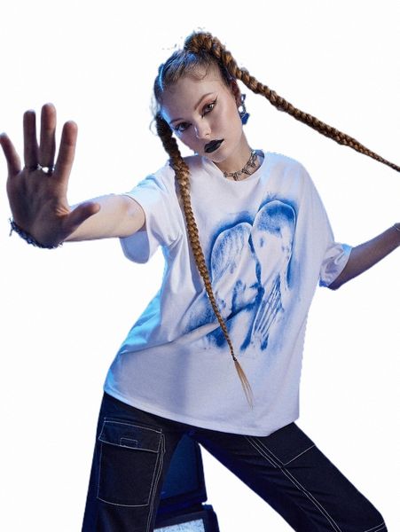 

women's t-shirt romwe cyber luvr skeleton graphic tee y1ue#, White
