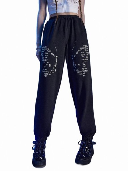 

women's pants & capris romwe cyber luvr butterfly print sweatpants n1mu#, Black;white
