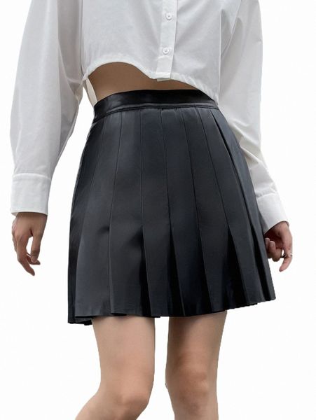 

skirts dazy solid pu leather pleated skirt 2022 new m0mh#, Black