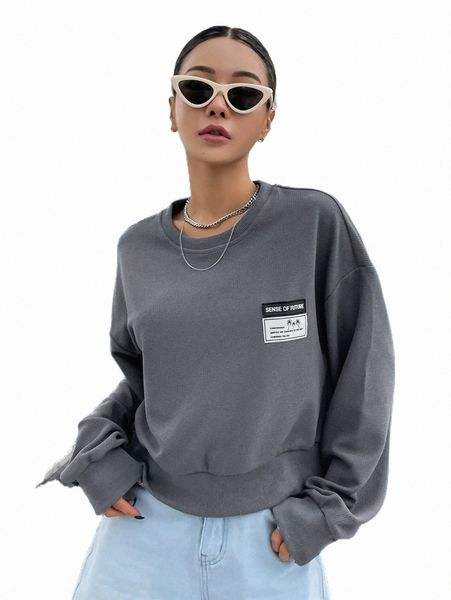 

women's hoodies & sweatshirts dazy letter patched drop shoulder sweatshirt 44wi#, Black