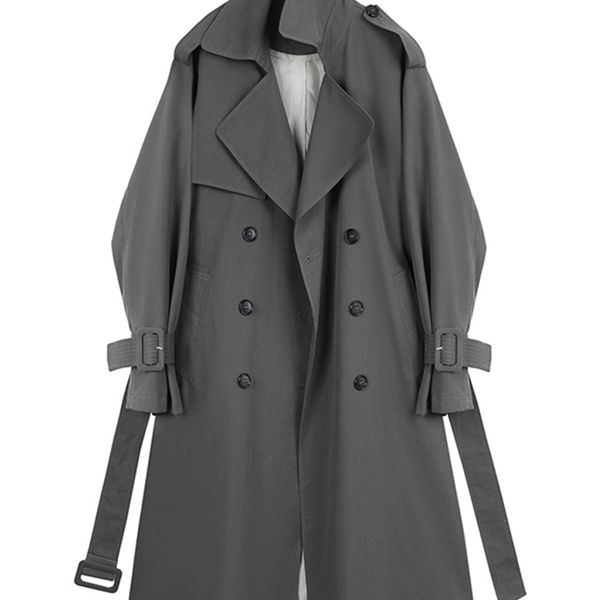 

women's trench coats eam women gray brief bandage big size trench lapel long sleeve loose fit windbreaker fashion spring autumn 1da757, Tan;black