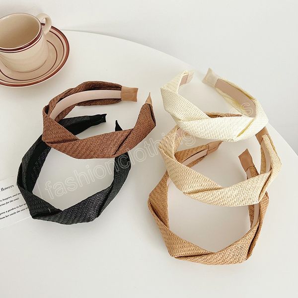 

bohemian vintage grass weaving headband hairband hair accessories cross handmade hair hoop for women girls, Slivery;white