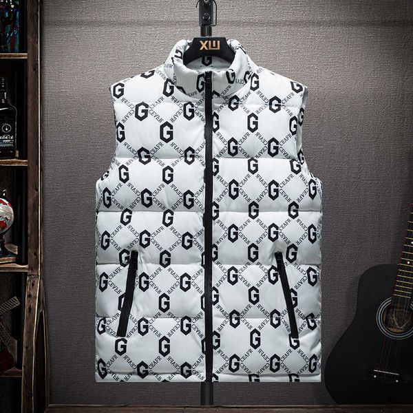 

men's winter vest fashion trend autumn cotton vest thickened warm top, Black;white