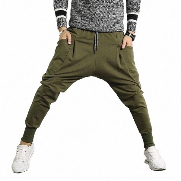 

men's pants men's pants hip hop harem men cotton streetwear casual trousers solid jogger side pocket sweatpants 25jj#, Black