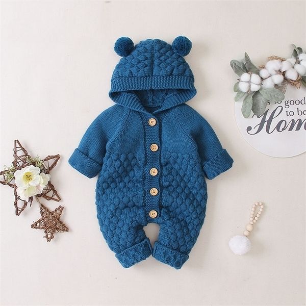

rompers autumn children overalls for baby hooded knitted jumpsuit born baby boy girl romper for infant winter clothes 324m 220905, Blue