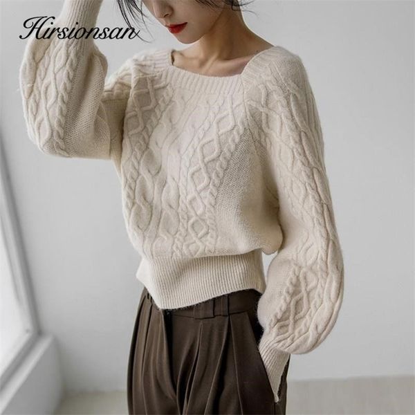 

womens sweaters hirsionsan square neck short sweater women elegant chic casual knitted pullovers autumn korean soft knitwear female jumper 2, White;black