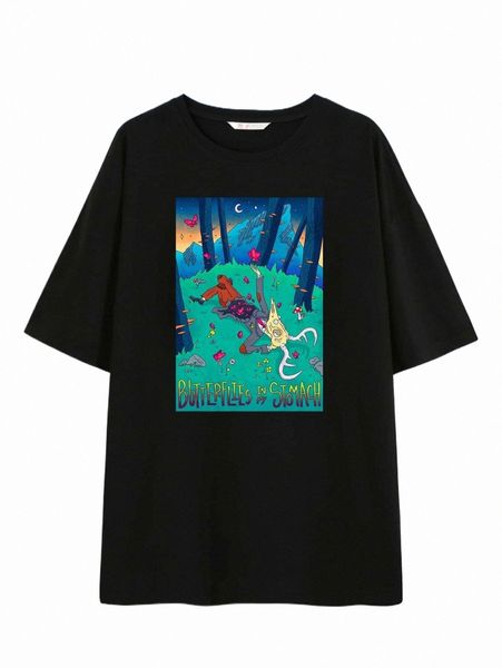 

women's t-shirt romwe x brokenlishbone cartoon graphic tee h9l1#, White