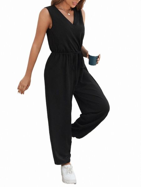 

women's jumpsuits & rompers v neck drawstring waist jumpsuit h3ce#, Black;white