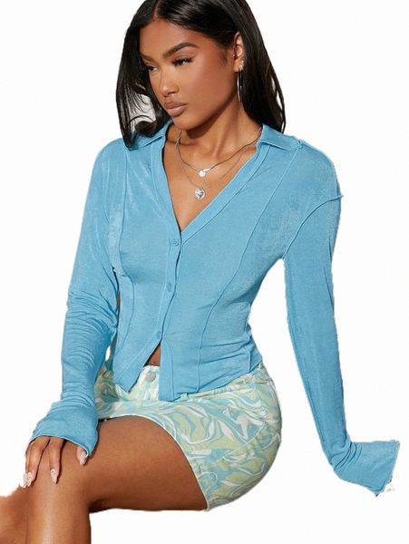 

women's t-shirt solid button front crop tee 2022 new r8cr#, White