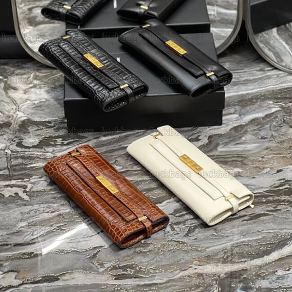 

midnight designer clutch bags crocodile-embossed leather luxury slim metal snap closure women totes wallet fashion pouch