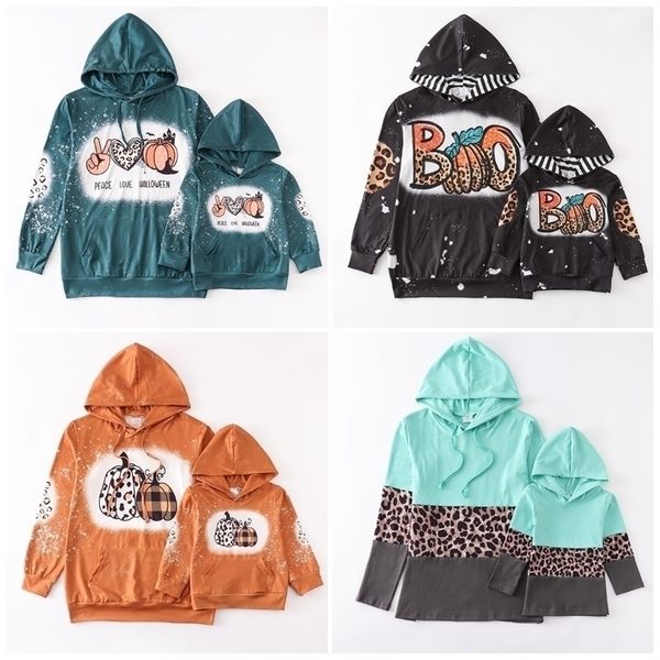 

family matching outfits girlymax halloween fall baby girls mommy me tie dye bleached hoodie boutique leopard pumpkin boo long sleeve kids cl, Blue