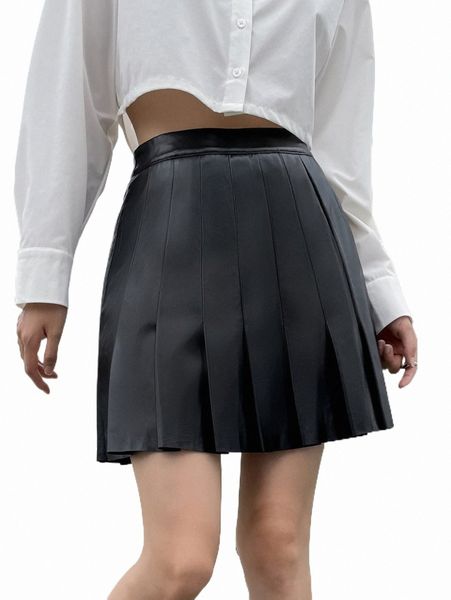 

skirts dazy solid pu leather pleated skirt 2022 new d2kt#, Black