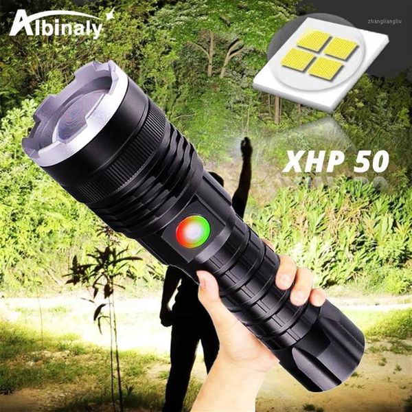 

tactical led powerful xhp50 lamp bead led torch 4 lighting mode waterproof portable lantern for night outdoors1277q