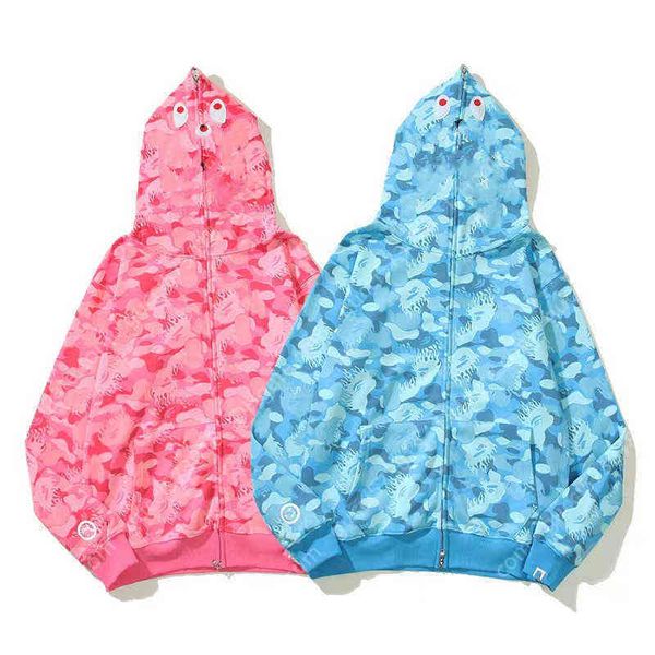 

men's hoodies sweaters japanese high-quality shark head pattern zipper hooded cardigan ngds, Black