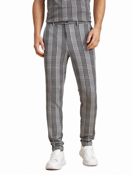 

men's pants men plaid print tailored pants 2022 new a0cx#, Black