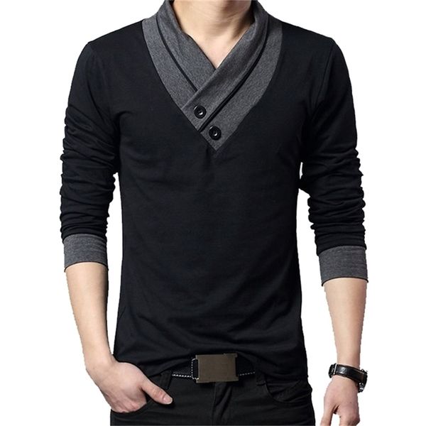 

men's t shirts fashion brand trend slim fit long sleeve t shirt men patchwork collar tee v-neck men t-shirt cotton t shirts plus size 5, White;black