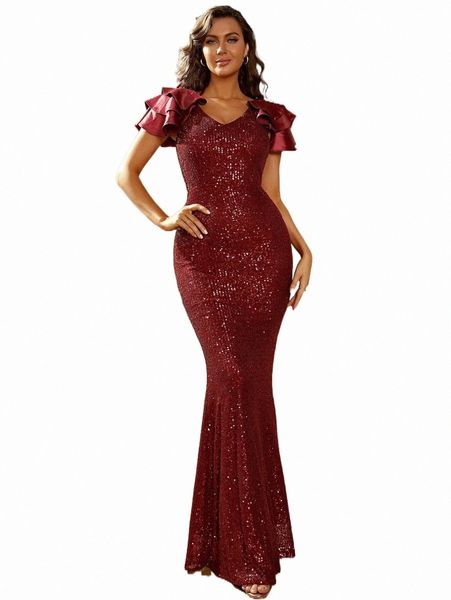 

casual dresses missord ruffle trim sequins prom dress a26s#, Black;gray