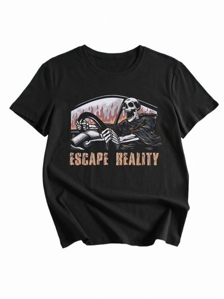 

women's t-shirt romwe x doppaintid slogan skull graphic tee s8w8#, White