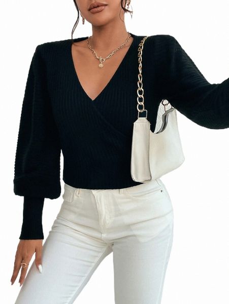 

women's sweaters surplice neck lantern sleeve sweater u4gm#, White;black