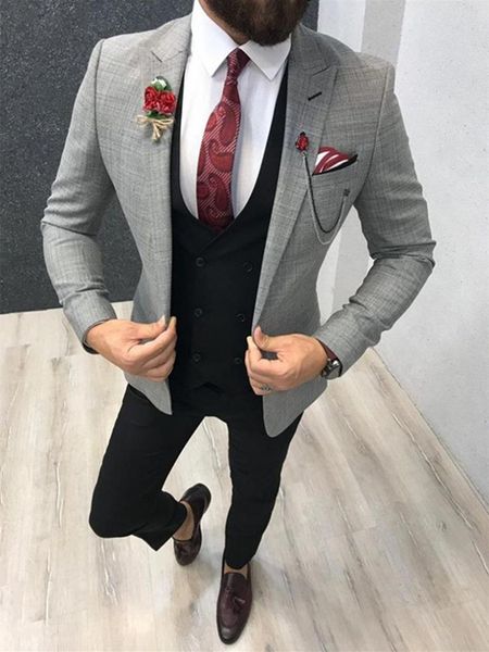 

custom-made groom tuxedos one button men suits peak lapel groomsmen wedding/prom/dinner man blazer jacket pants tie vest m117, Black;gray