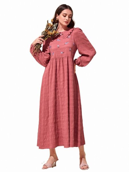

casual dresses modely floral embroidery peter pan collar frill trim bishop sleeve dress 98i4#, Black;gray