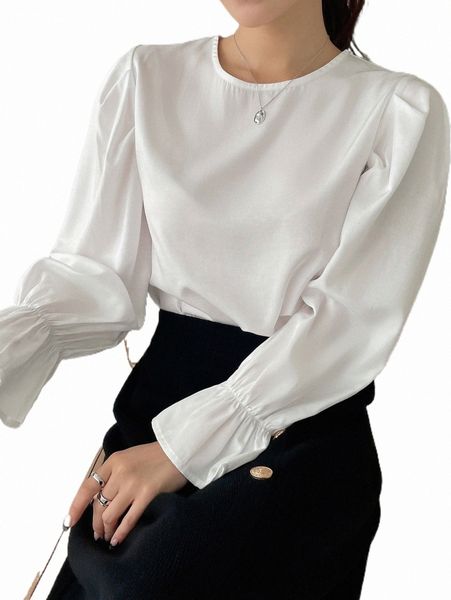 

women's blouses & shirts dazy solid flounce sleeve blouse s31p#, White