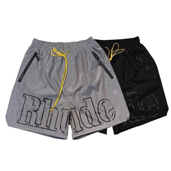 

right rhude shorts shorts 22ss new york limited letter reflective print hip hop capris trend, White;black