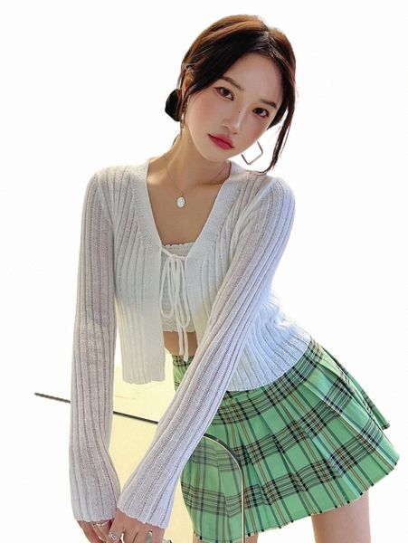 

women's sweaters dazy tie front ribbed knit cardigan t81k#, White;black