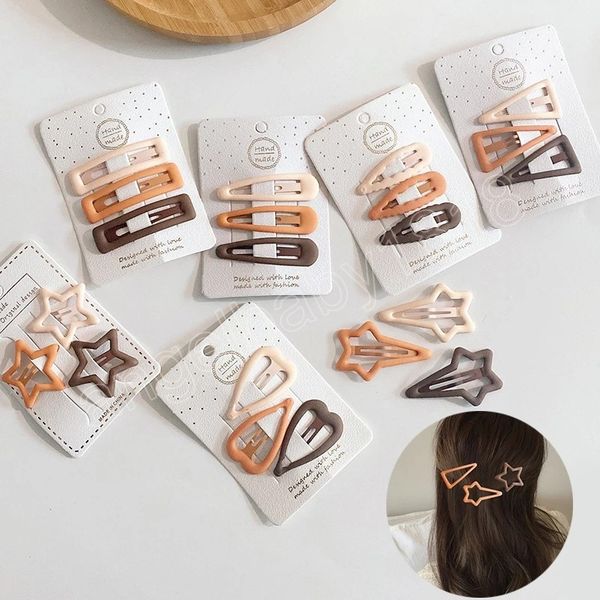 

star oval triangle square snap hair clips frosted hairpins milk tea color bb clip candy color barrettes sweet diy kids headwear, Slivery;white