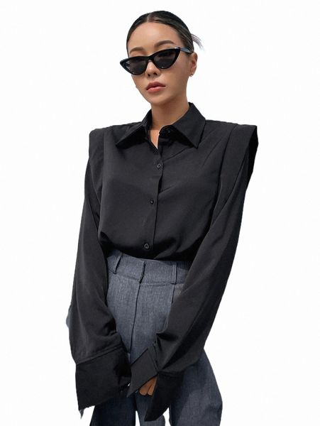 

women's blouses & shirts dazy shoulder pad button front shirt p85u#, White