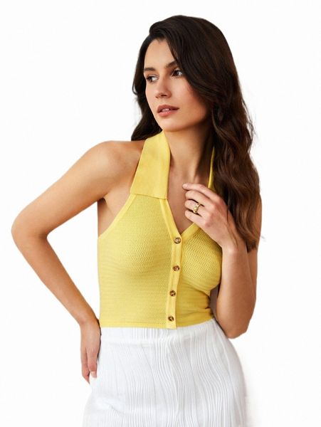 

women's sweaters button front backless halter knit t9rv#, White;black