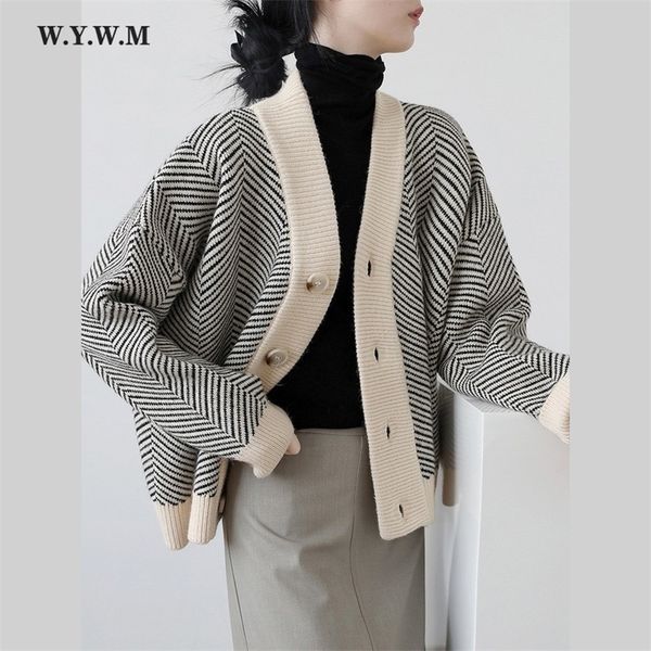

women's sweaters wywm fall striped knitted cardigans sweater women vintage korean chic long sleeve coat fashion streetwear loose female, White;black
