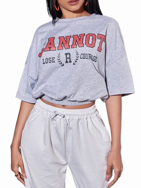 

women's t-shirt letter graphic drop shoulder tee b5lm#, White