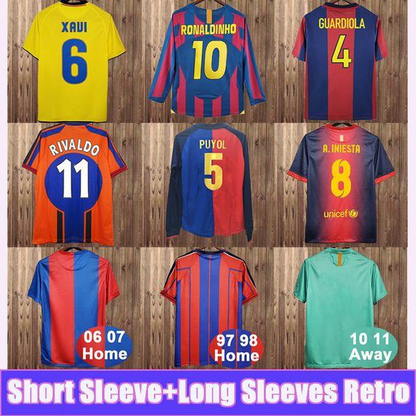

97 98-12 13 rivaldo retro mens soccer jerseys 100th xavi puyol a. iniesta ronaldinho suarez ibrahimouic giovanni pique henry football shirt, Black;yellow